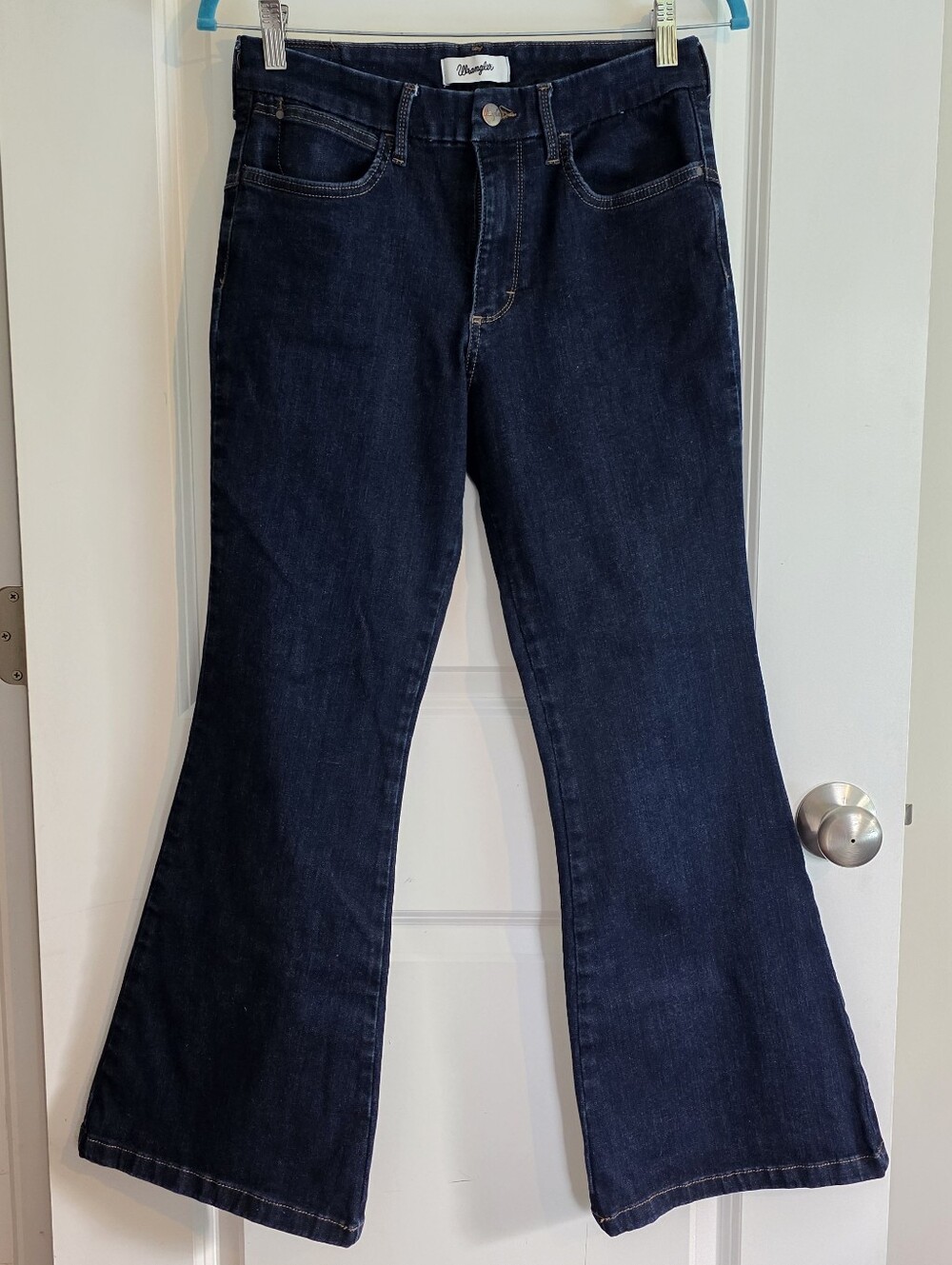 Wrangler Bespoke Dark Blue Flare Jeans High-Rise Trouser Wide Leg 28x28 NWOT